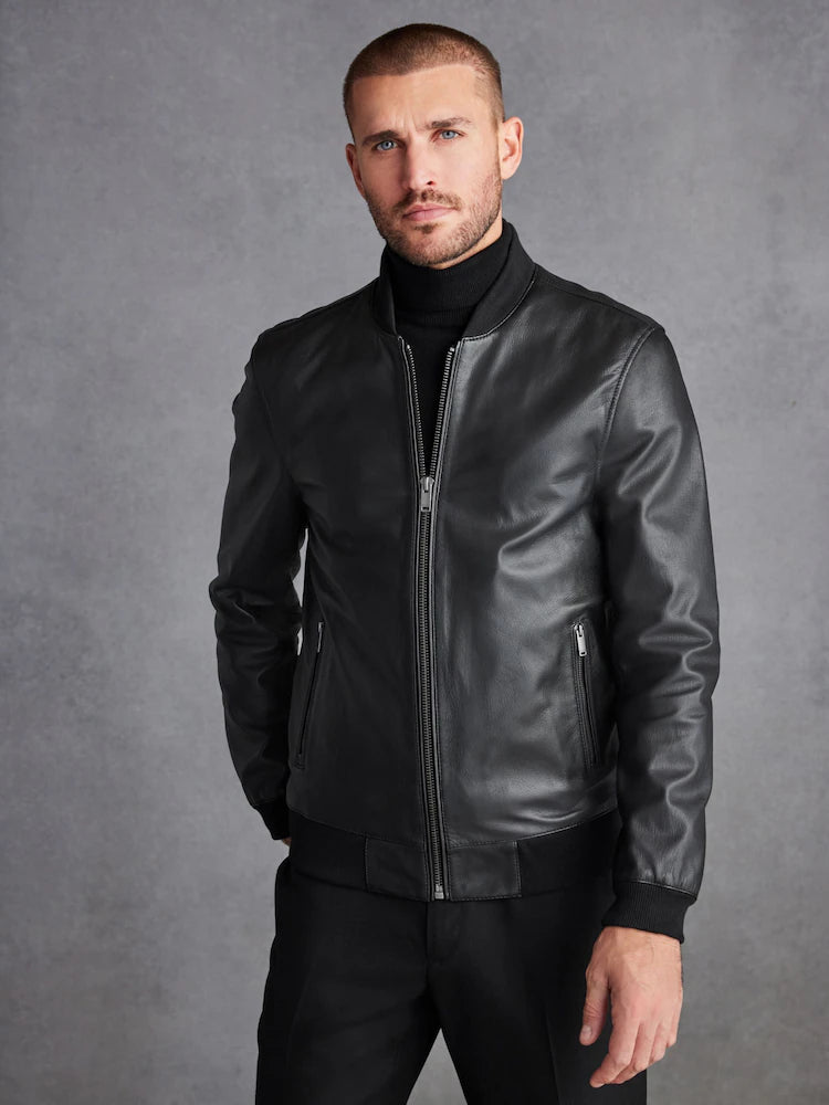 GORAYA CLOTHING ARTICLE #4228 Black Signature Leather Bomber Jacket